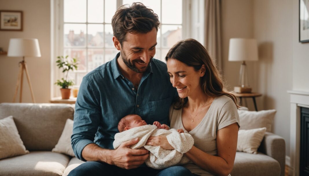 Congé supplémentaire de naissance : ce qui change vraiment pour les parents depuis le 1er juillet 2026 Jeunes parents avec leur nouveau-né à la maison