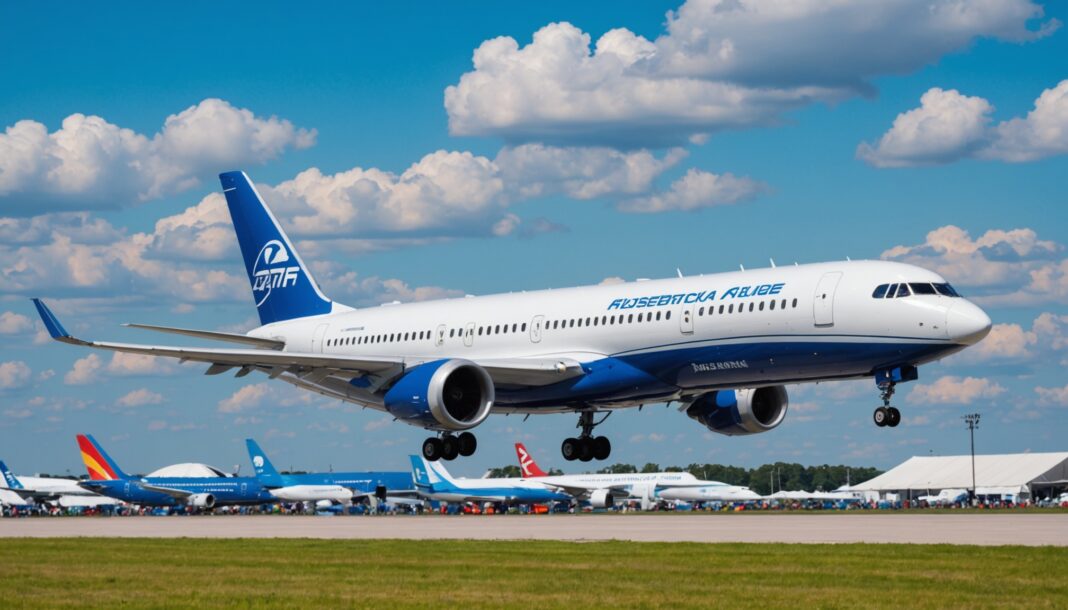 Salon de Farnborough 2026 : commandes record et virage écologique dessinent l’aviation de demain Avion de ligne moderne exposé au Salon de Farnborough 2026