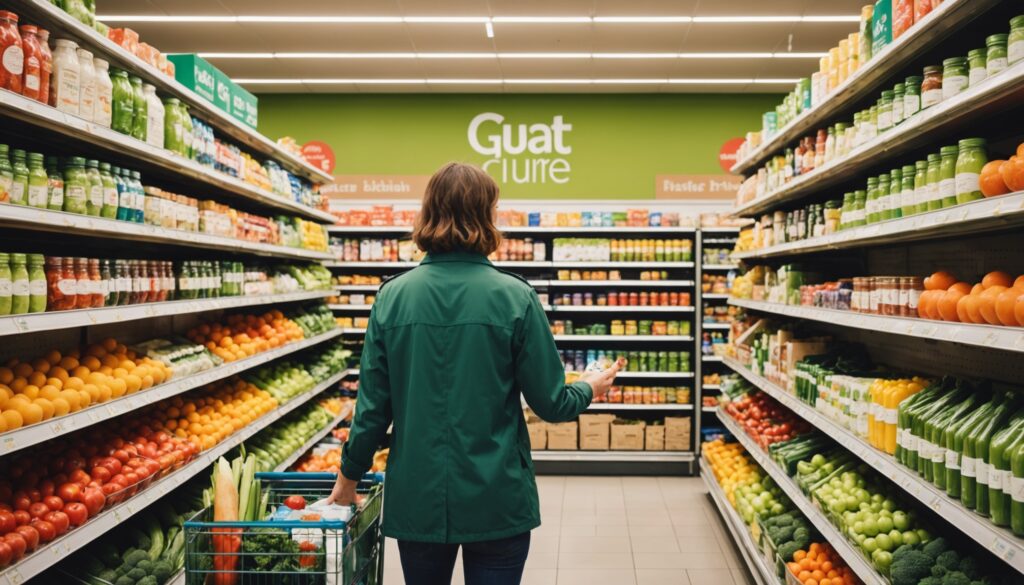 Rayon de supermarche avec produits notes Nutri-Score