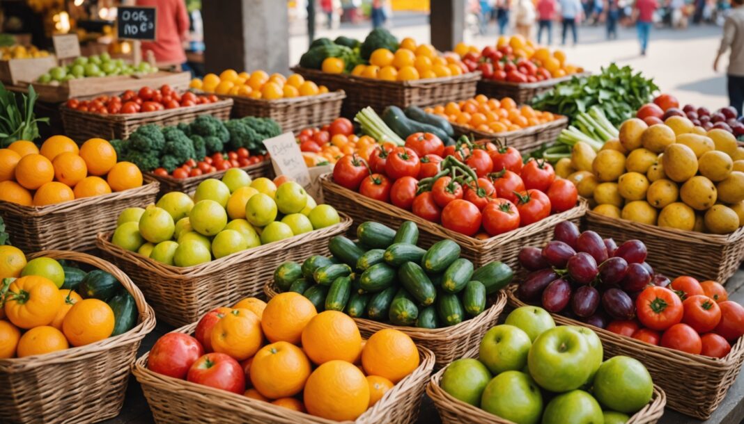 Coût d’une alimentation saine : ce que révèle le rapport de l’ONU 2026 Étal coloré de fruits et légumes frais illustrant le coût d'une alimentation saine