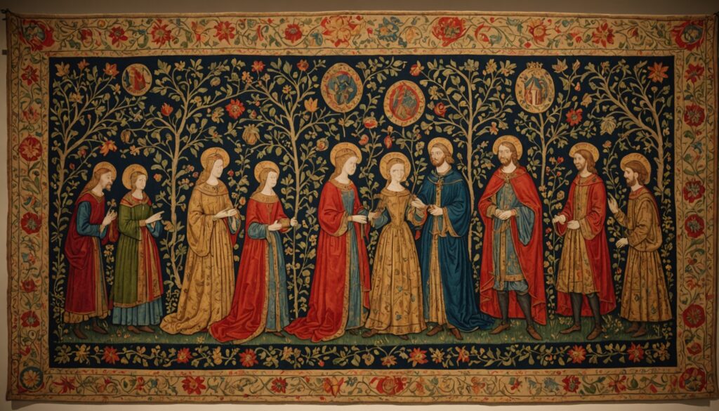 Tapisserie médiévale exposée dans une grande galerie de musée