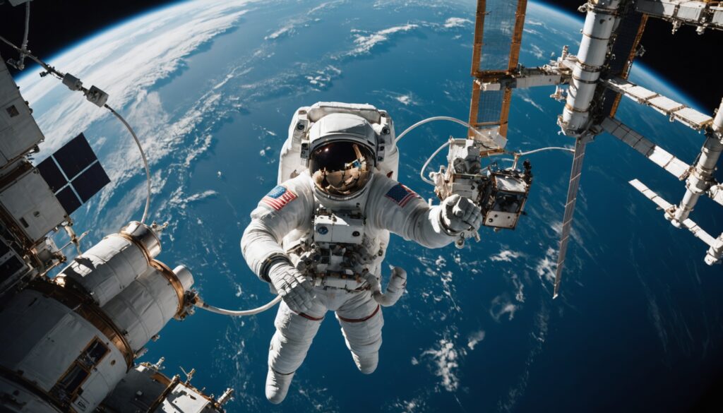 Astronaute en scaphandre lors d'une sortie extravéhiculaire dans l'espace