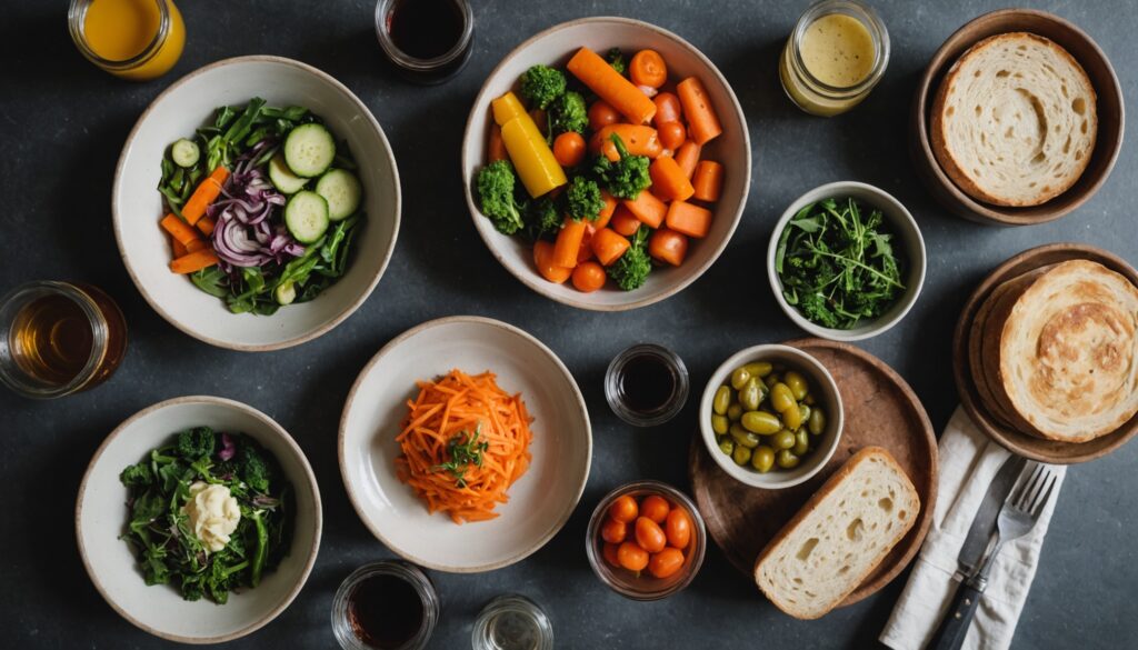 Assiette de fermentation, pain au levain et légumes locaux sur une table de bistrot