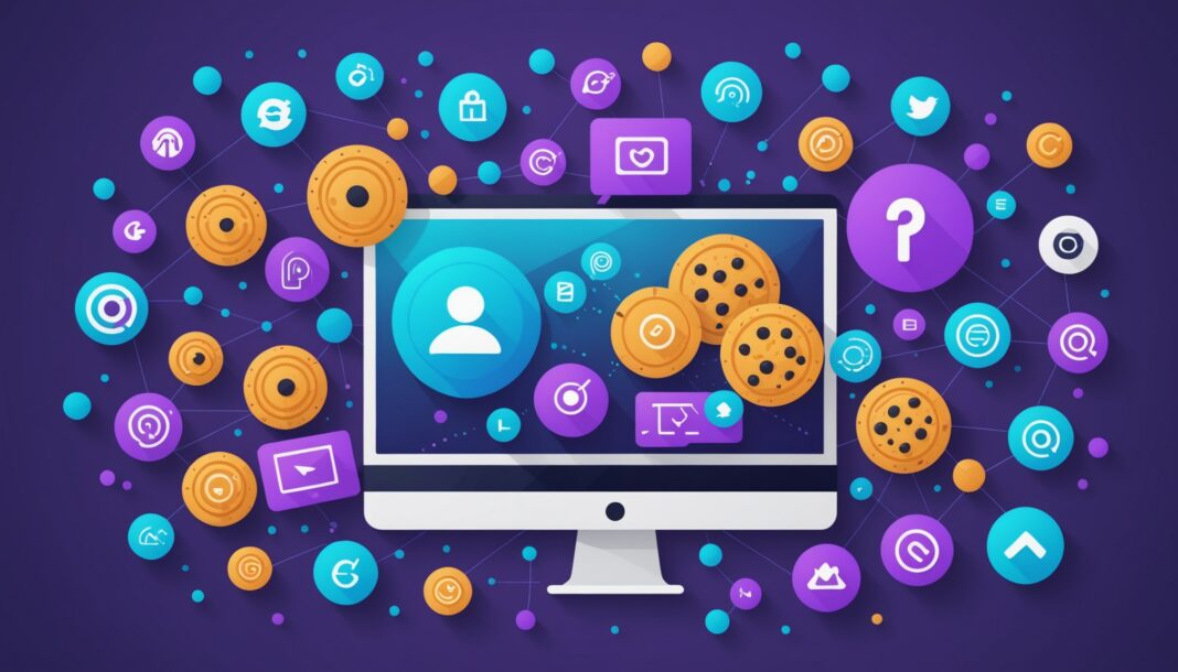 Cookies tiers : pourquoi Google a fait marche arrière, et ce que ça change vraiment pour la pub en ligne Illustration abstraite de cookies numériques et de flux de données publicitaires