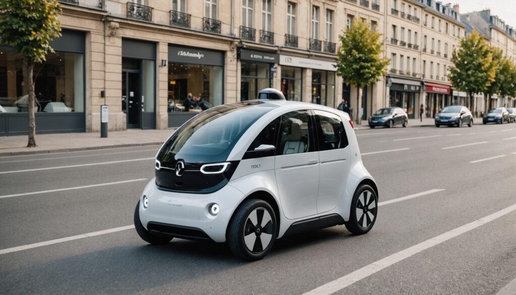 Robot de livraison autonome électrique roulant sur une route urbaine