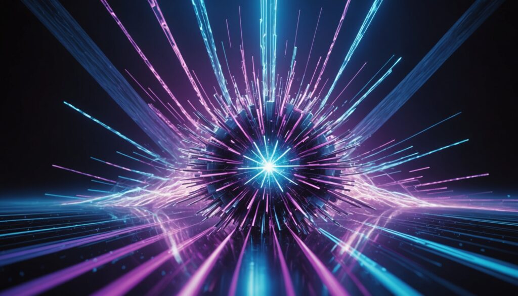 Illustration abstraite d'un cristal photonique temporel manipulant des ondes lumineuses ultra-rapides