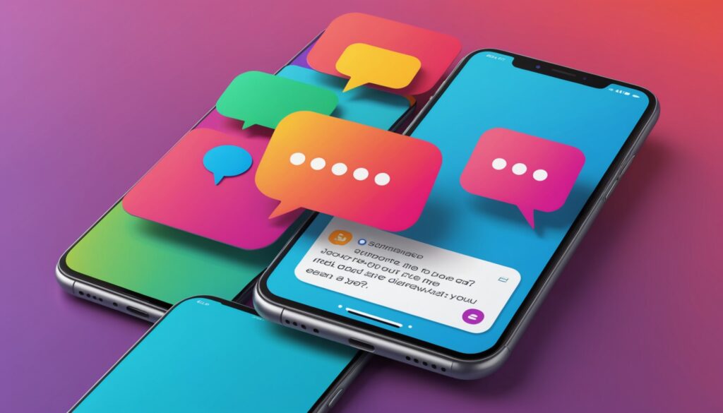 Illustration d'un écran de smartphone avec une conversation IA et une bannière publicitaire