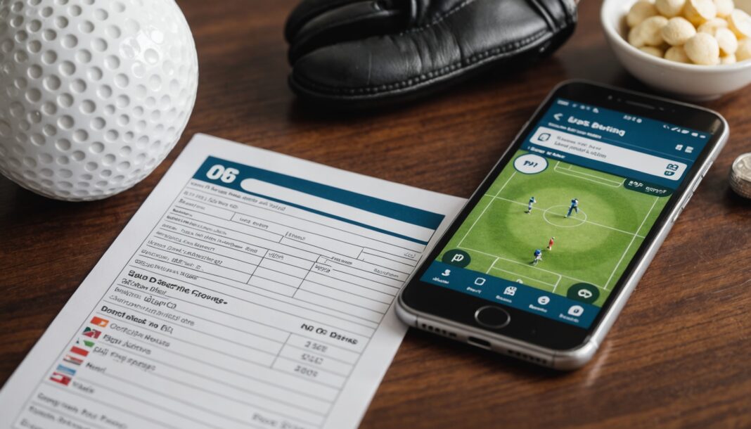 Paris sportifs en France : ce que change la nouvelle liste des paris autorisés par l’ANJ Smartphone affichant une application de paris sportifs à côté d'une balle de golf et de gants de MMA