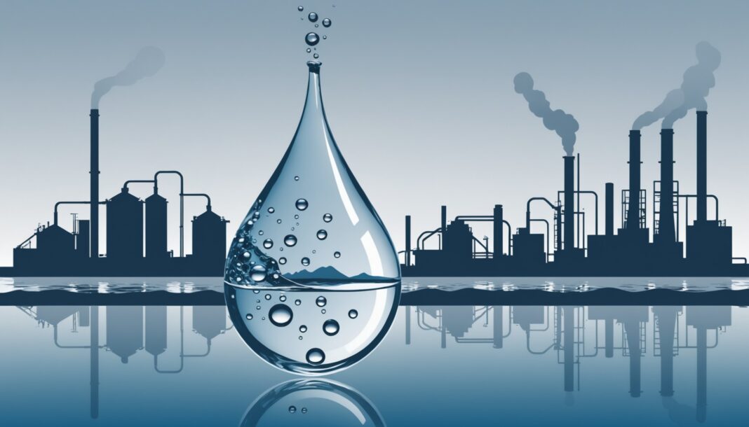 PFAS dans l’eau du robinet : la redevance pollueur-payeur entre enfin en vigueur Illustration symbolisant la pollution industrielle de l'eau par les PFAS et le principe pollueur-payeur
