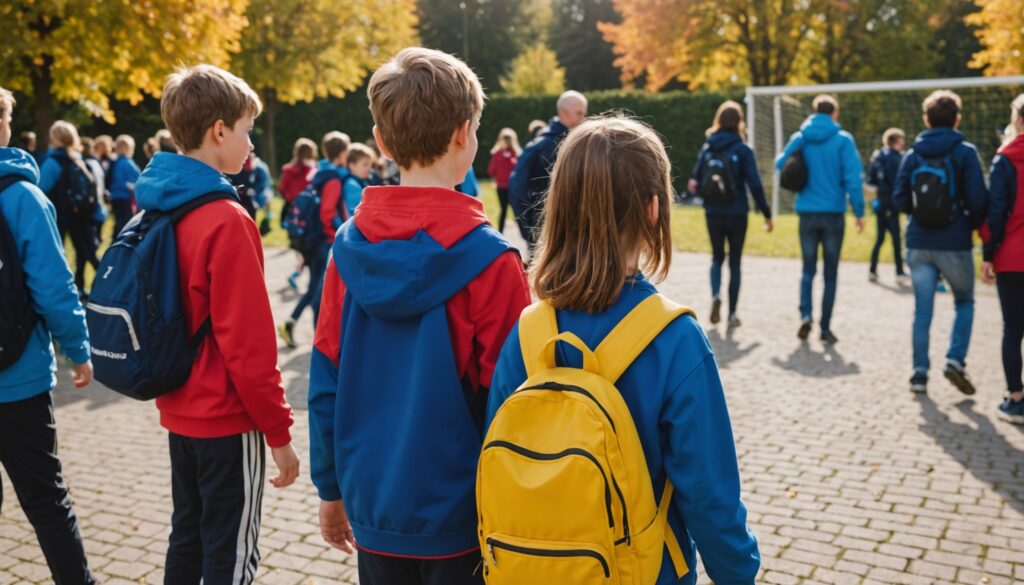 Jeunes en tenue de sport arrivant à l'inscription d'un club sportif associatif