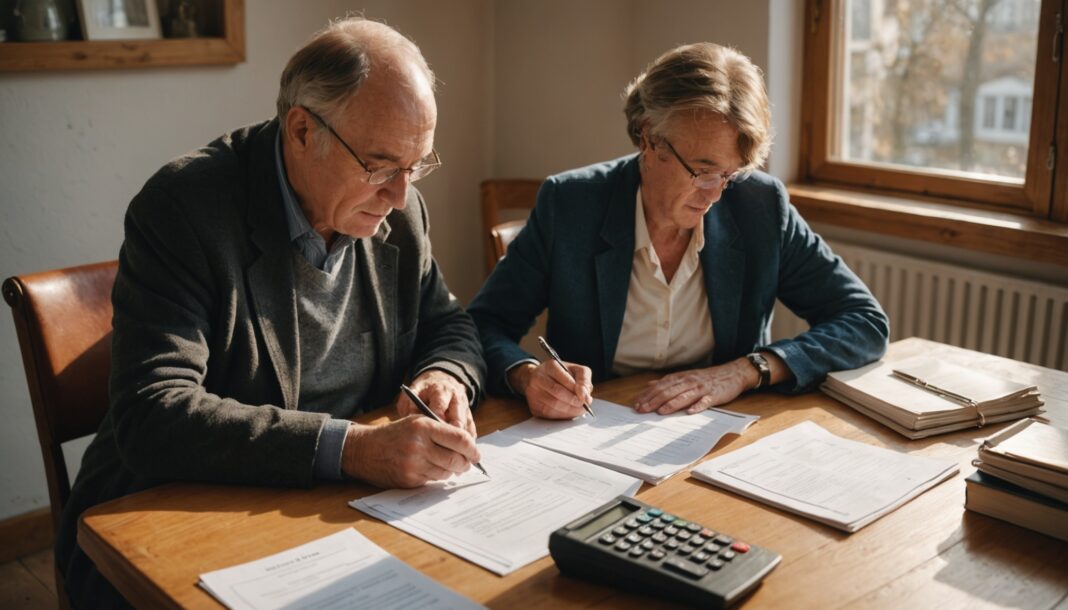 Suspension de la réforme des retraites : ce qui change pour vous Couple consultant des documents de retraite à la maison, illustration de la suspension de la réforme des retraites