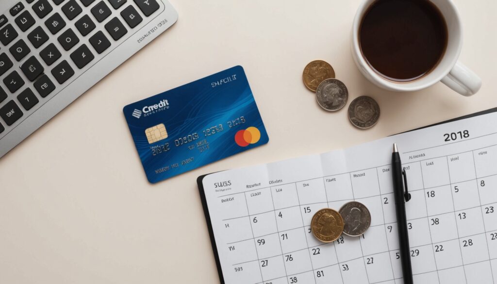 Carte de crédit, pièces de monnaie et calendrier symbolisant la réforme du crédit à la consommation