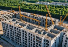Logements neufs : ce que disent vraiment les derniers chiffres de la construction en France Immeubles résidentiels neufs en construction avec grues de chantier