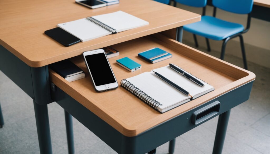 Smartphone rangé dans un casier de classe au lycée