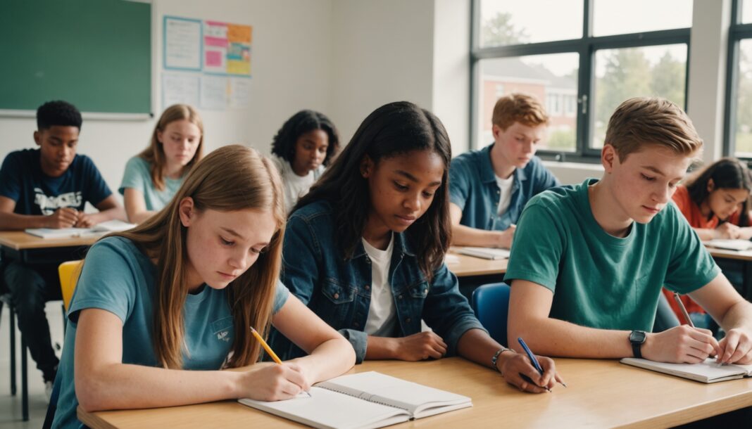 PISA : l’écart entre élèves favorisés et défavorisés se creuse en France Eleves concentres sur leur travail scolaire dans une salle de classe lumineuse