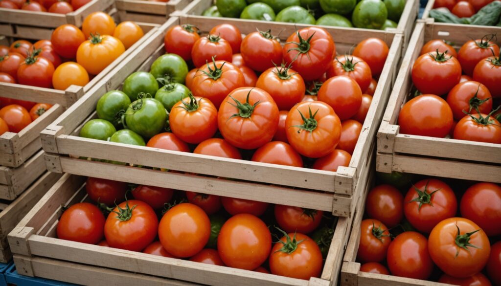 Cageot de tomates et légumes hors calibre présentés en rayon