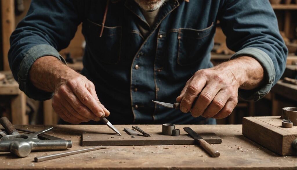 Artisan français au travail dans un atelier, illustration de la crise du secteur de l'artisanat