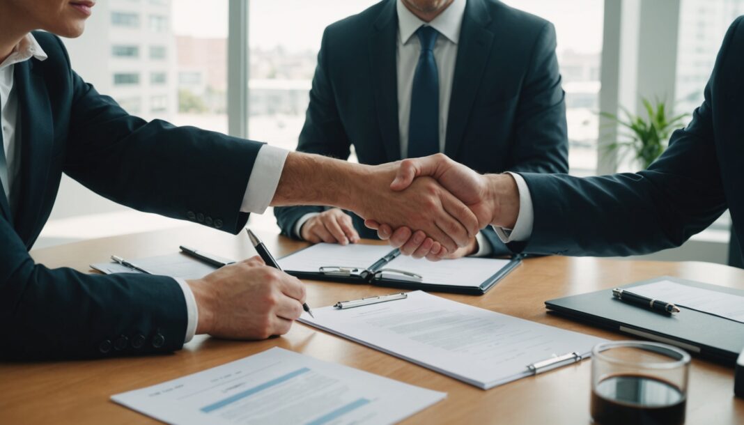 Rupture conventionnelle : les pièges à éviter avant de signer Employeur et salarié se serrant la main après la signature d'une rupture conventionnelle