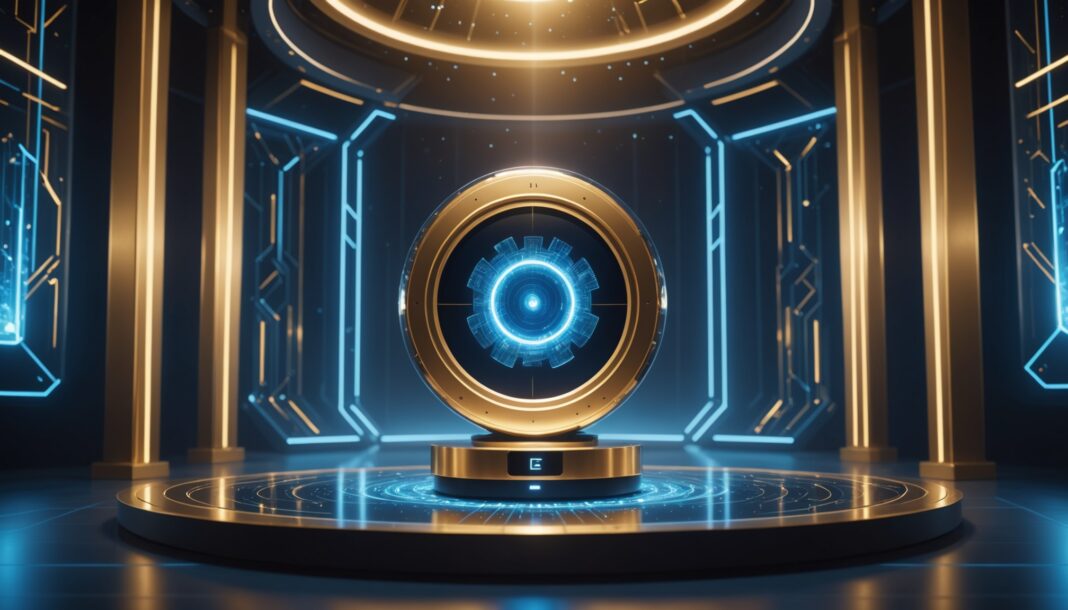 France 2030 : ces start-ups technologiques récompensées par l’État Illustration futuriste d'une cérémonie de remise de prix pour l'innovation technologique France 2030