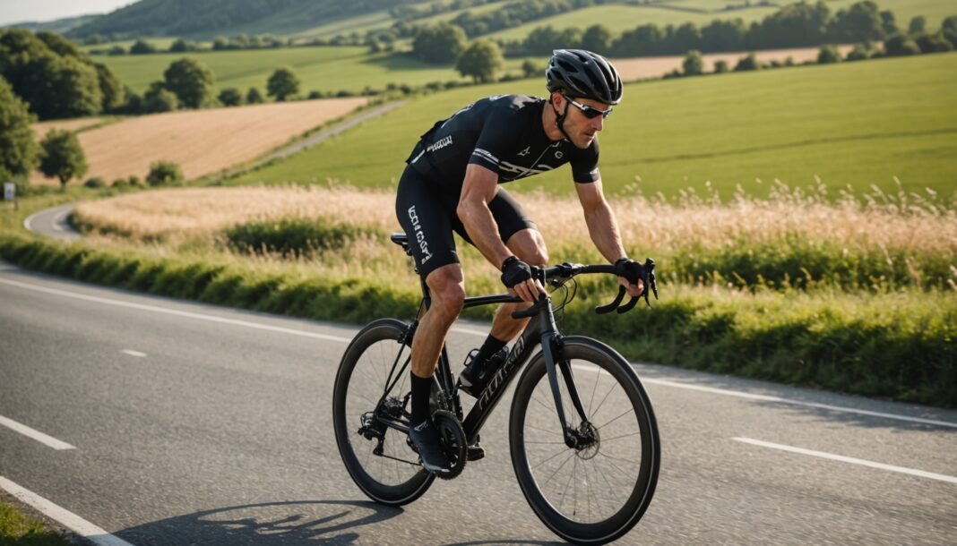 Vélo de route en carbone : les critères de choix et les erreurs à éviter Cycliste roulant sur un vélo de route en carbone sur une route de campagne