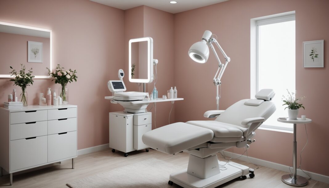 Salle de soin d'un centre d'épilation laser, décor épuré